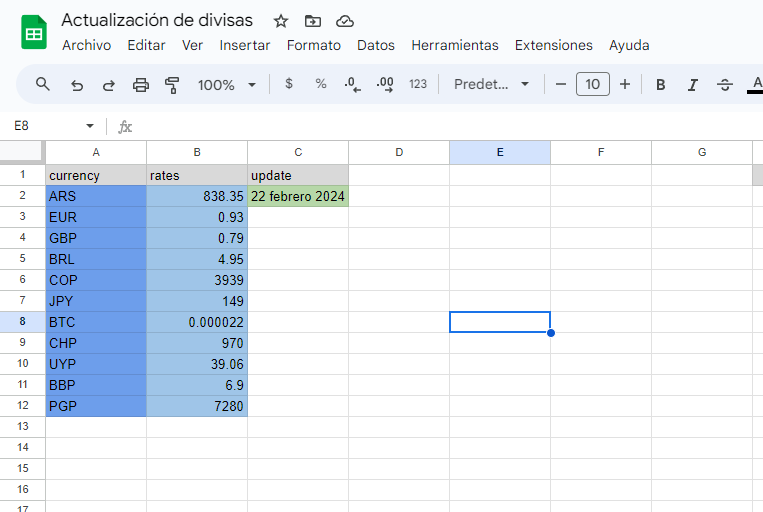 Excel de divisas